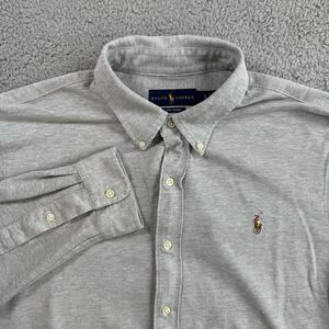 Ralph Lauren Shirt Men's XL Grey Long Sleeve Button Down Knit Oxford Cotton